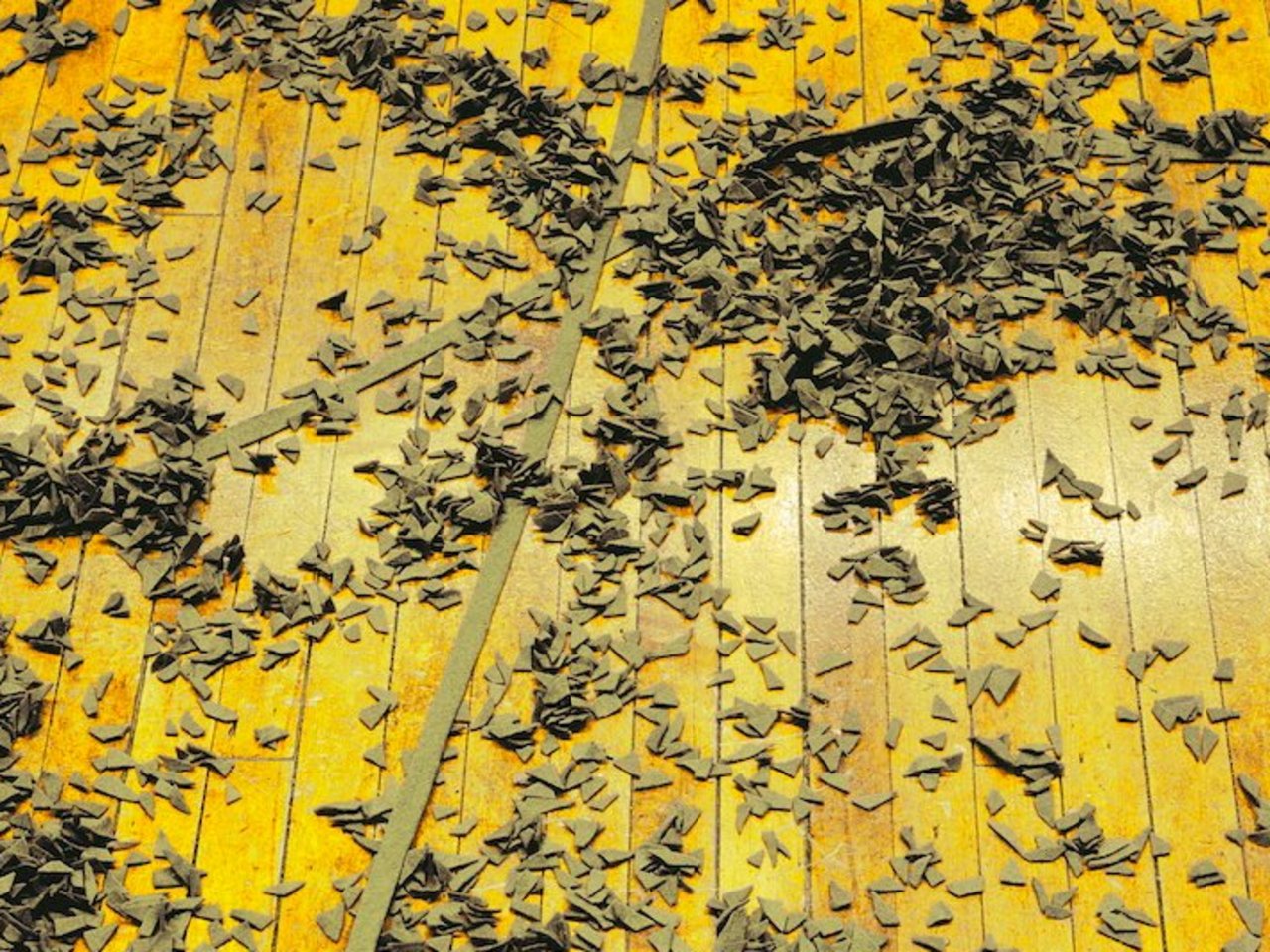 Detail einer Fotografie der Arbeit «Distribution Piece, Particles and Strips» von Barry Le Va